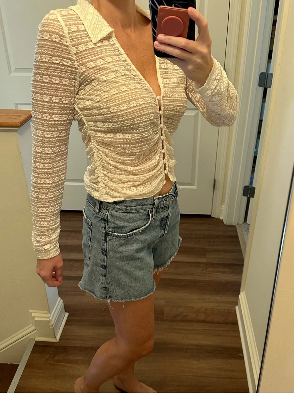 Anthropologie Cream Lace/Sheer Top Size L